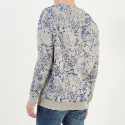 Grey floral sketch print sweatshirt